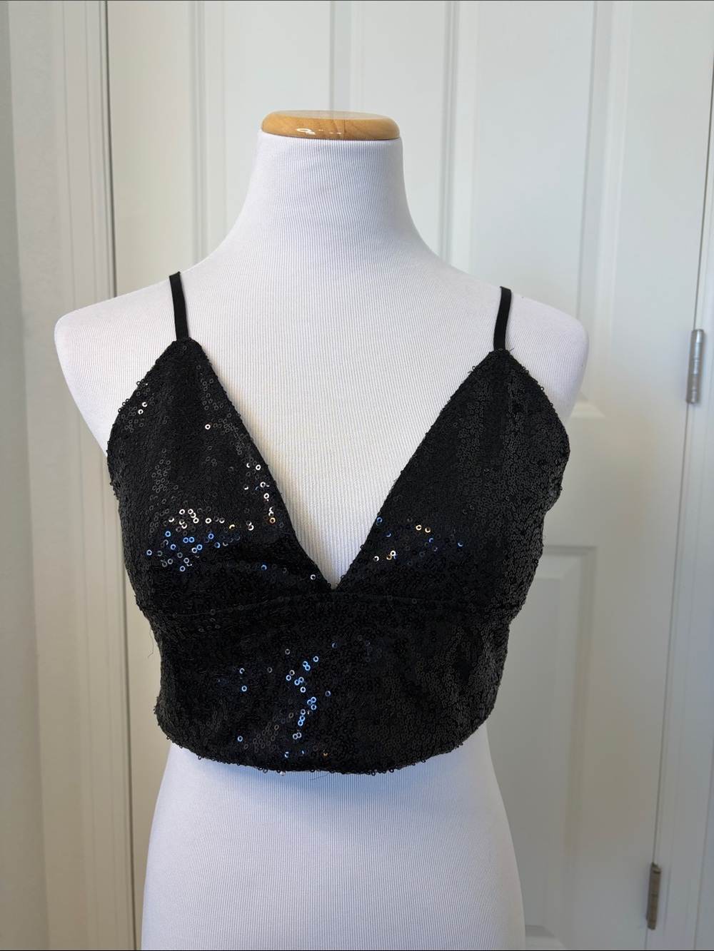 H&M Black Sequin V-Neck Crop Bralette